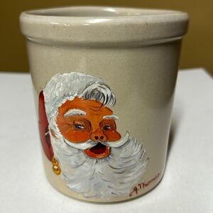 ROBINSON RANSBOTTOM Pottery Christmas Hand painted Santa Crock signed J Thomas